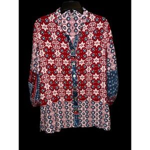 John Mark Top Women's Medium 3/4 Sleeve Button Down Tunic